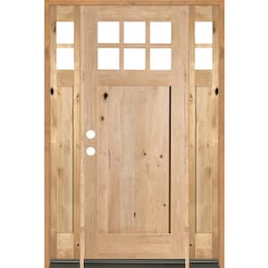 64 in. x 96 in. Craftsman Alder 1 Panel 6-Lite Clear Low-E Unfinished Wood Right-Hand Prehung Front Door/Sidelites