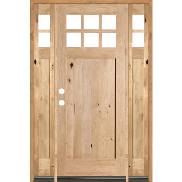 Krosswood Doors 64 in. x 96 in. Craftsman Alder 1 Panel 6-Lite Clear Low-E Unfinished Wood Right-Hand Prehung Front Door/Sidelites