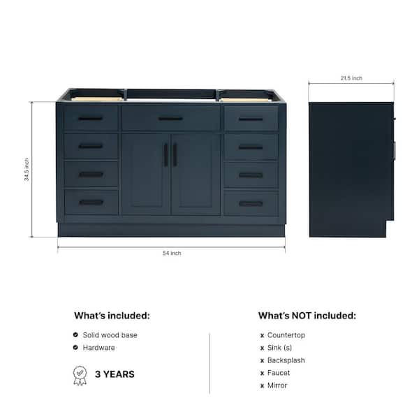 Hepburn 54 in. W x 21.5 in. D x 34.5 in. H Bath Vanity Cabinet without Top in Midnight Blue