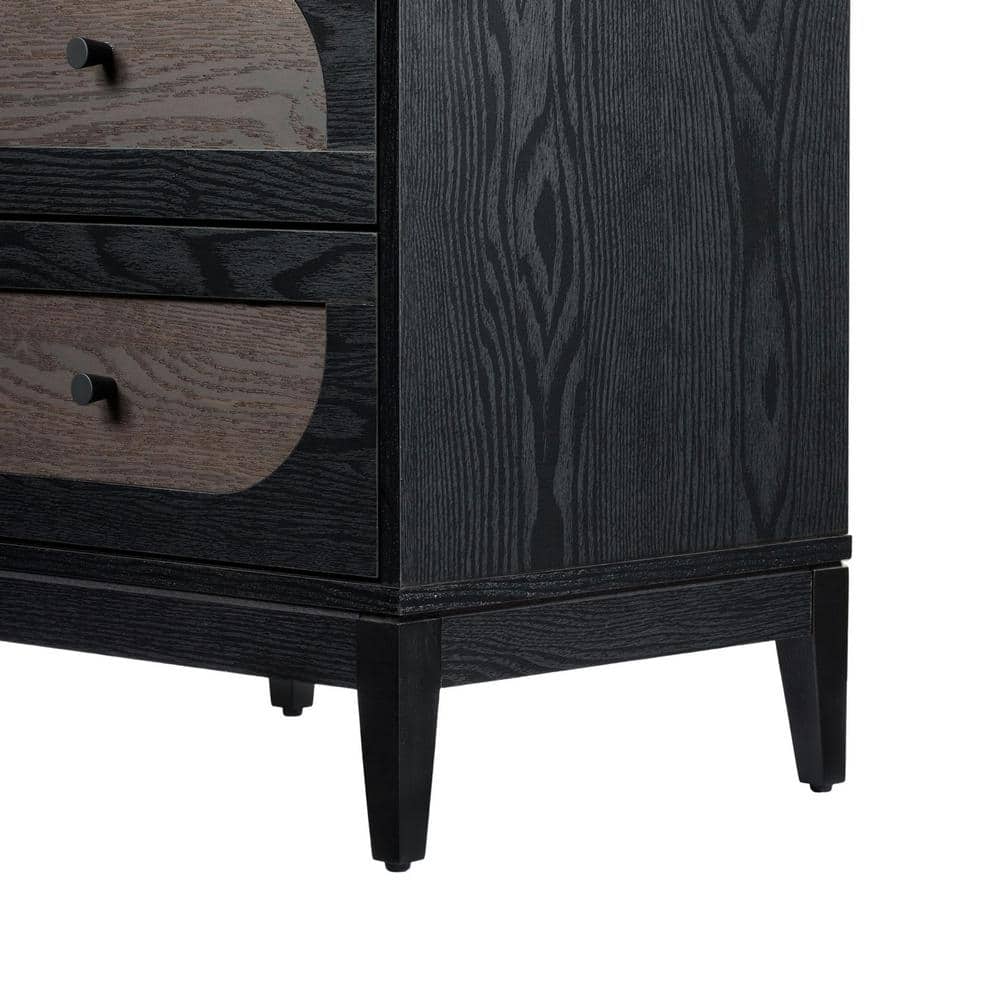 Black and Gray Wood 2-Drawer Nightstand with Arch Design