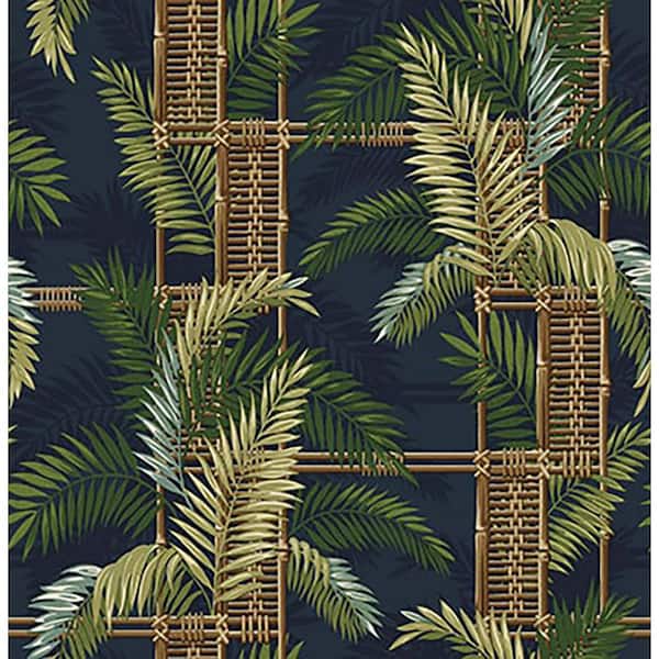 Flores Island Tropical Palm Midnight Vinyl Peel and Stick Wallpaper Roll (Covers 30.75 sq. ft. )