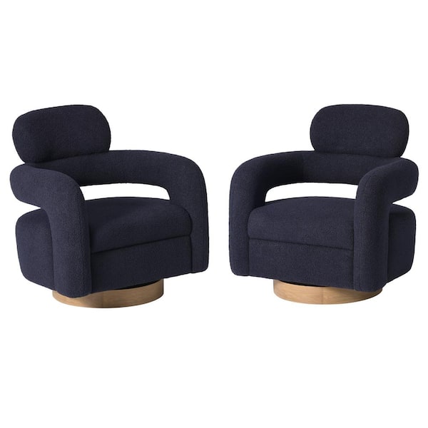 WESTINFURNITURE Bayville Modern 29 in. Wide Sherpa Fabric Barrel Accent Chairs with 360° Swivel in Navy Blue (Set of 2)