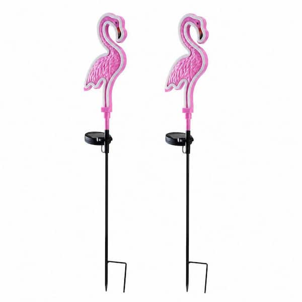 41 in. Pink Plastic Flamingo Solar Garden Torch Lights, Outdoor Yard Decor Stake Lights (2-Pack)