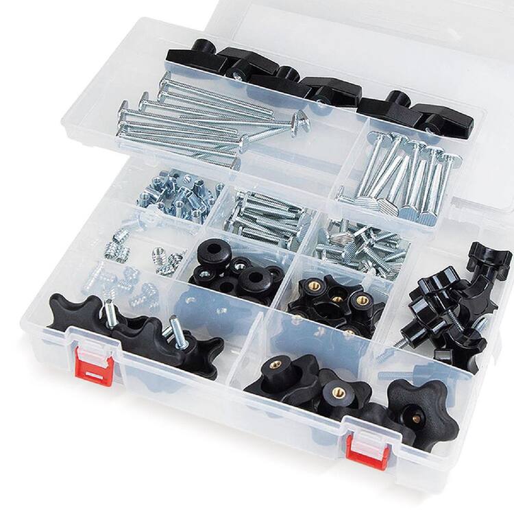 POWERTEC 128-Piece Set | Jig and Fixture T-Track Hardware Kit w/Knobs and 5/16-18 Threads, 71128