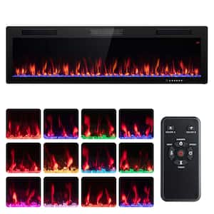 60 in. Wall Mount/Recessed Metal（CRS） Electric Fireplace in Black with Multi-Color Flame