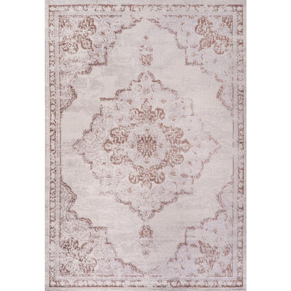 5 ft. x 8 ft. Cream/Red Alhambra Ornate Medallion Modern Area Rug
