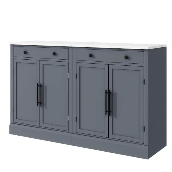 Gray Wood 57.4 in. Sideboard Buffet Table Kitchen Island Pantry Organizers with Adjustable Shelves and Drawer