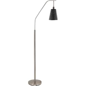 Mellinia 65 in. Nickel Indoor Floor Lamp with Black Cone Shaped Shade