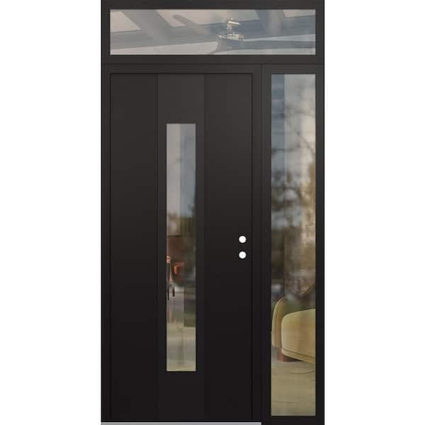 A1 50 in. x 96 in. Panel Black Left-Hand/Inswing Clear Glass Black/Black Sidelite+Transom Steel Prehung Front Door