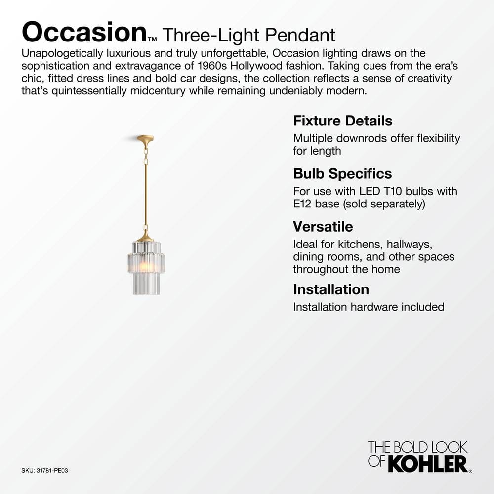 Occasion Modern Matte Black & Clear Glass 3-Light Pendant