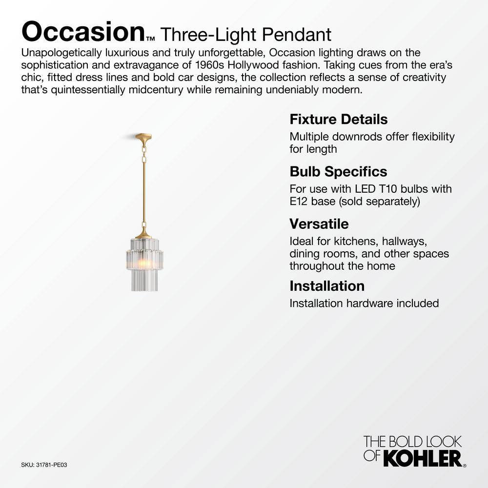 Elegant Occasion 3-Light Polished Nickel Pendant with Clear Glass Shades