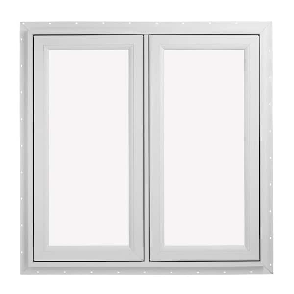 American Craftsman 40.75 in. X 40.88 in. 70 Series Lowe Argon Glass Twin Casement Left Hand/Right Hand White Vinyl Fin Window with Screen