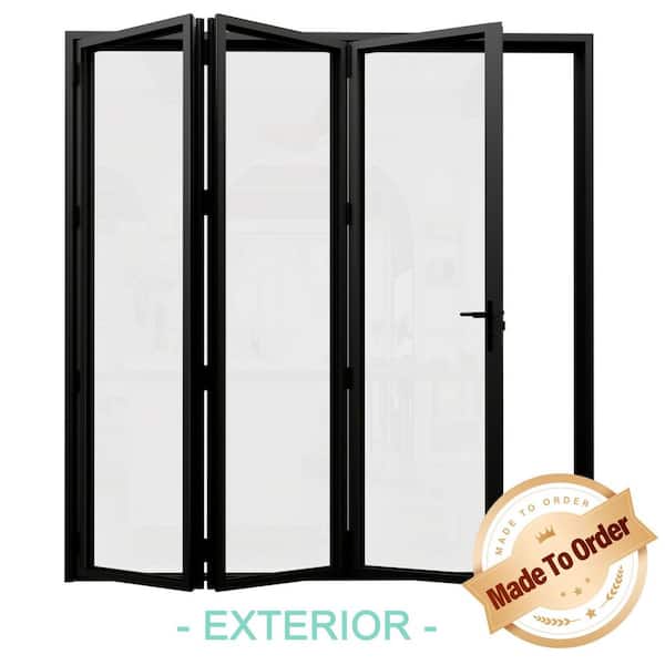 ARK DESIGN 108 in. x 96 in. Left Swing/Outswing Double Tempered Glass Black Aluminum Folding Patio Door