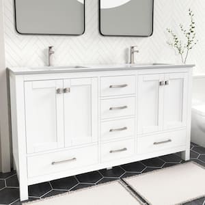 Anneliese 60 in. W x 21 in. D x 35 in. H Double Sink Freestanding Bath Vanity in Matte White with White Quartz Top
