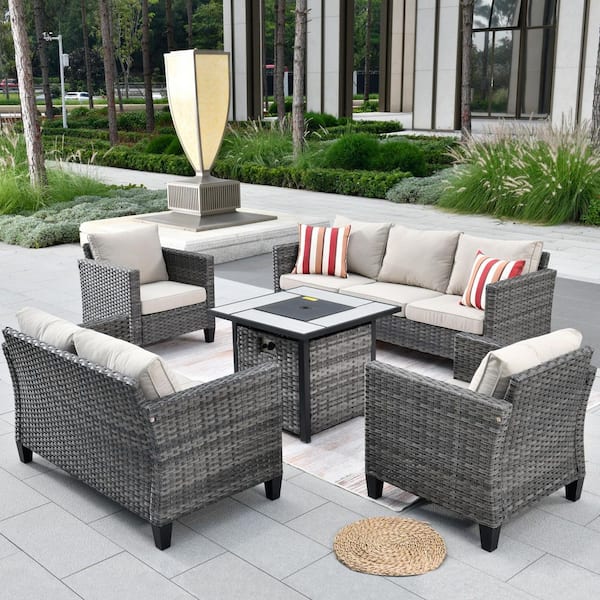HOOOWOOO Chelan Gray 5-Piece Wicker Outdoor Patio