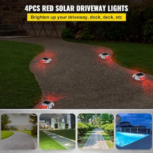 Driveway Lights 4-Pack Outdoor Waterproof Wireless 6 LEDs Solar Dock Lights Marine for Path Walkway Sidewalk Steps, Red