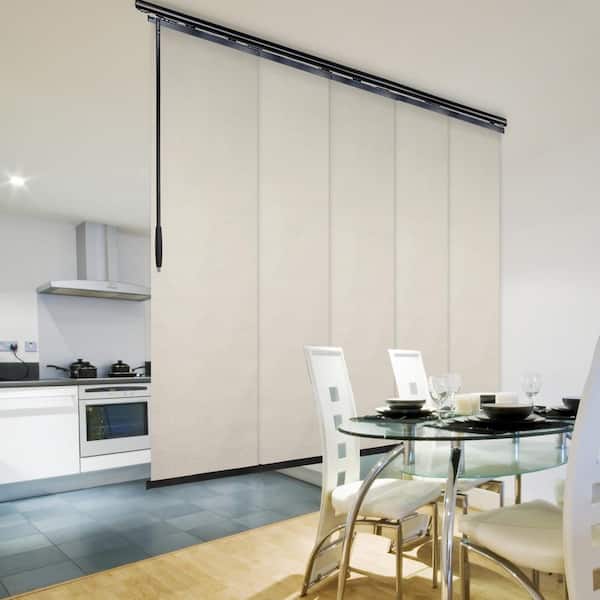 EMOH Pearlescent 58 in. - 110 in. W x 94 in. L Adjustable 5- Panel in Black Single Rail Panel Track with 23.5 in. Slates