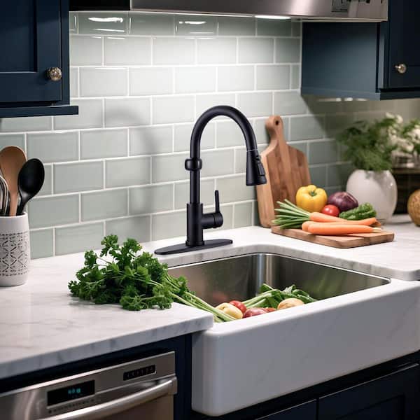 15.3 in. Sensor Single Handle Pull-Down 360 ° Rotation Spray Kitchen Faucet in Matte Black