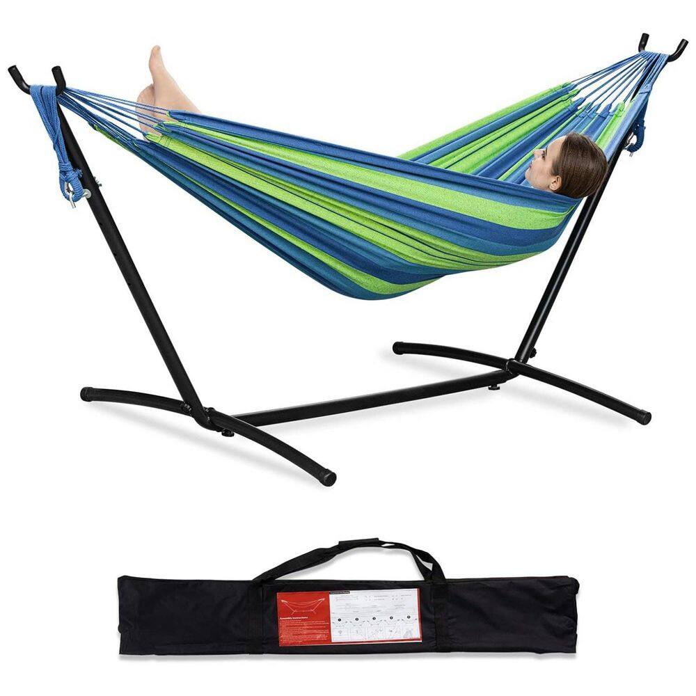 9 ft. Portable Double Hammock with Stand in Blue, Heavy-Duty Steel Frame with Carrying Bag for Outdoor Relaxation price history on PriceWatchPro