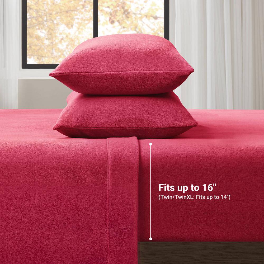 Red Twin XL Micro Fleece Sheet Set with Pillowcase