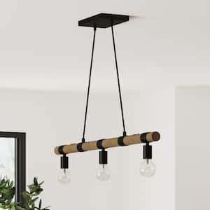 Henry Linear Farmhouse Chandelier, Pendant 3-Light Rustic Island Lighting for Kitchen or Dining Room