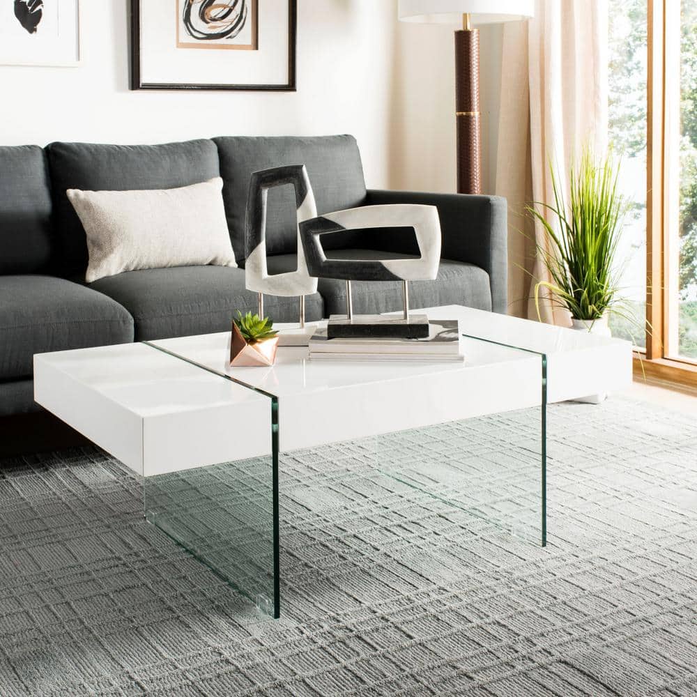 Jacob White Rectangular Glass Leg Modern Coffee Table