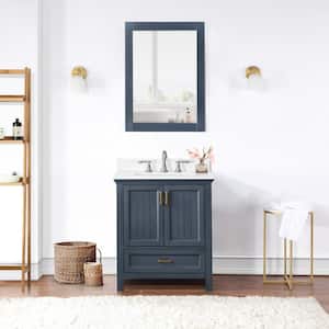 Isla 30 in. Single Bathroom Vanity Set in Classic Blue with Carrara Marble Top in White with White Basin and Mirror