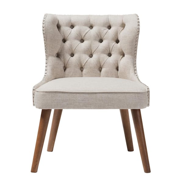 Baxton Studio Scarlett Mid-Century Beige Fabric Upholstered Accent Chair
