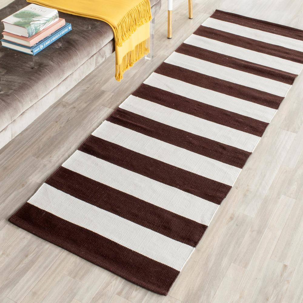 Chocolate and Ivory Handwoven Wool and Cotton Runner Rug
