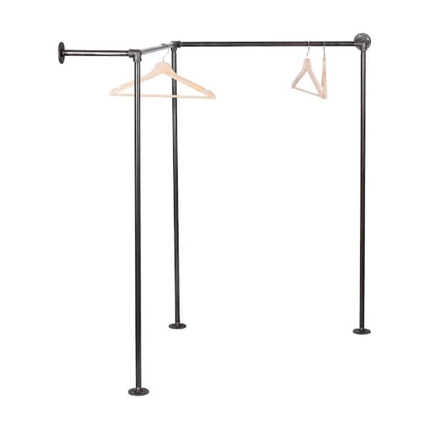 PIPE DECOR 1/2 in. x 5 ft. L Black Pipe Corner Wall Mounted Clothing Rack Kit