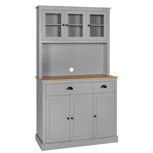 VEIKOUS Gray Kitchen Pantry Cabinet Storage with Adjustable Shelves, Buffet Cupboard and Microwave Stand