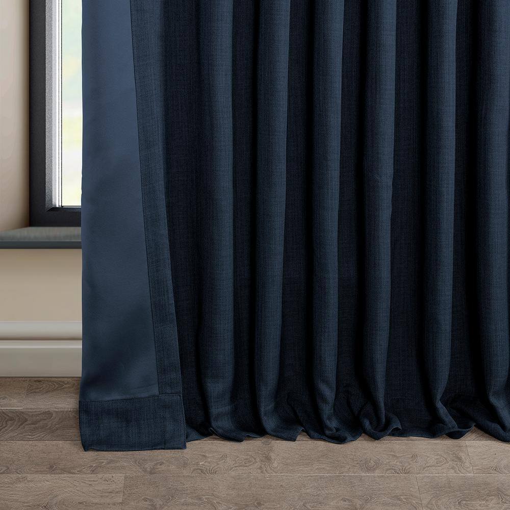 Nightfall Navy 108" Extra Wide Textured Faux Linen Blackout Curtain