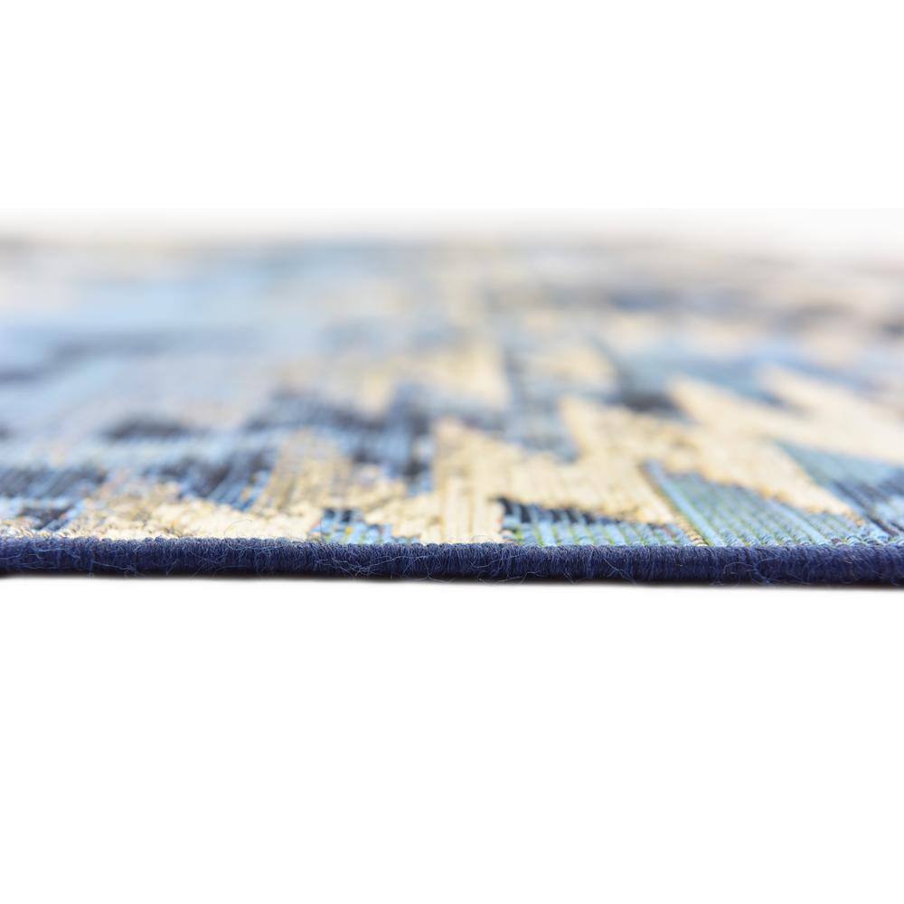 Aztec Blue and Beige Rectangular Outdoor Rug