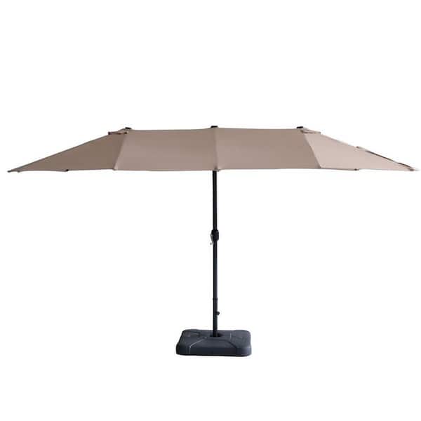 Tenleaf 15.1 ft. Steel Market Double-Sided Offset Patio Umbrella in Khaki, with Large UV-Proof Canopy