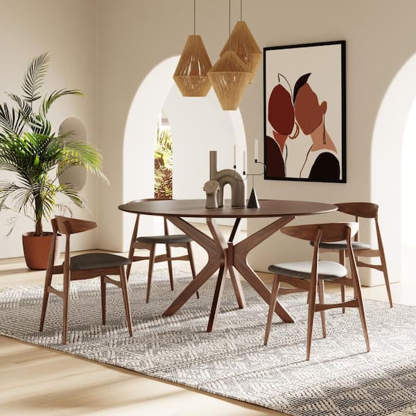 Prospect Modern Walnut Wood 59 in. Cross Legs Dining Table Seats 6