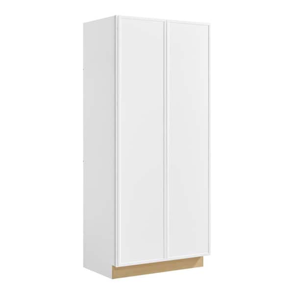 Leyton 36 in. W x 24 in. D x 84 in. H Ready To Assemble Plywood Slim Shaker Wide Pantry Kitchen Cabinet in Alpine White
