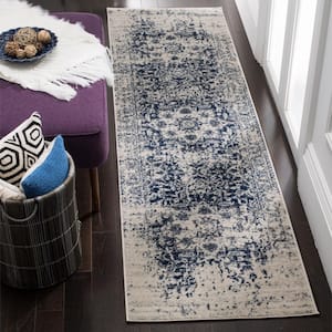 Madison Cream/Navy 2 ft. x 22 ft. Geometric Runner Rug