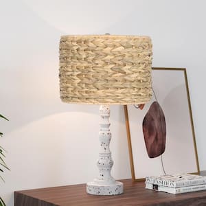 21.25 in. Farmhouse Table Lamp with Handwoven Light Brown Rattan Shade