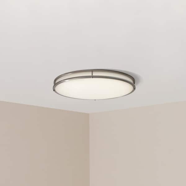 Hampton Bay 24 in. Modern Brushed Nickel Selectable CCT Integrated LED Flush Mount for Kitchens