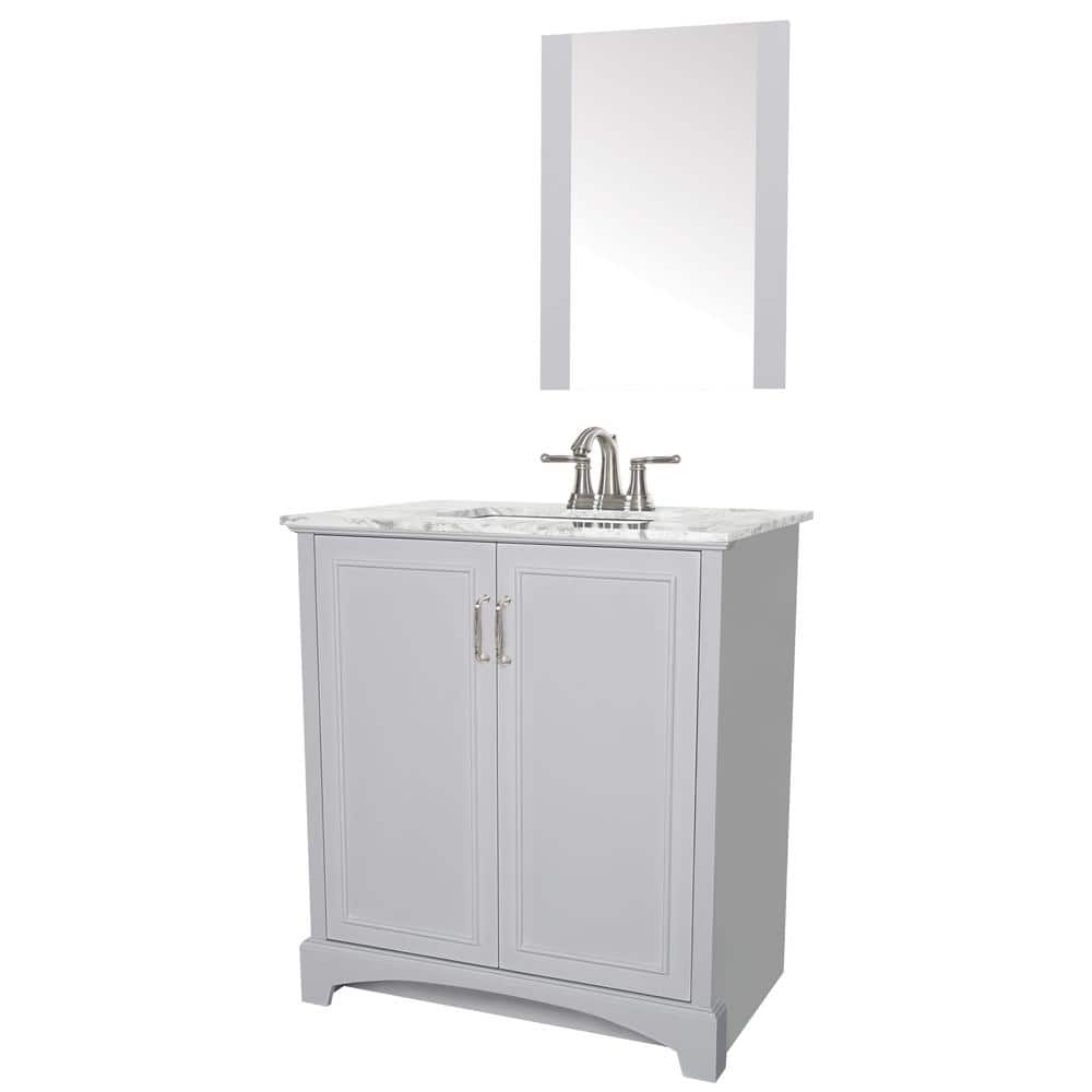 Sheffield Home Madison 30 In W X 19 In D Bath Vanity In Gray With Engineered Stone Vanity Top In Gray With White Basin And Mirror Ev429g The Home Depot