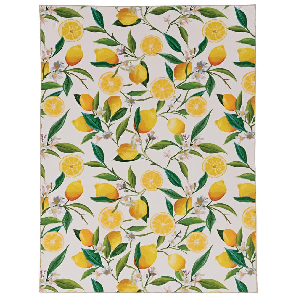 Linon Home Decor Washable Stella Ivory and Yellow 2 ft. x 3 ft. Lemon  Branch Polyester Area Rug THD03087 - The Home Depot