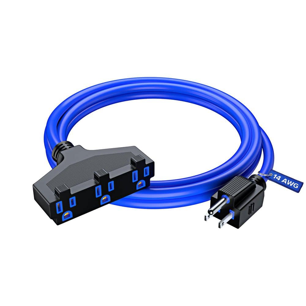 6 ft. 14 / 3 Medium / Heavy Duty Indoor T-Shaped Extension Cord, 3-Outlet 15 Amps Blue price history on PriceWatchPro