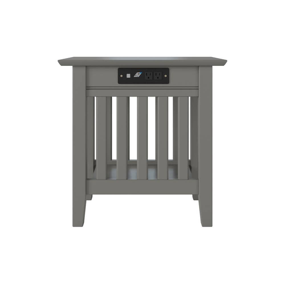 Mission Grey Solid Hardwood 22" Chair Side Table with USB Charging