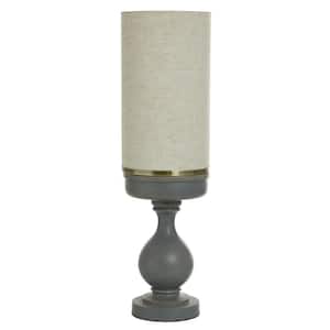 27.25 in. Grey Washed, Polished Brass, Cream Gourd Task and Reading Table Lamp for Living Room with Yellow Cotton Shade