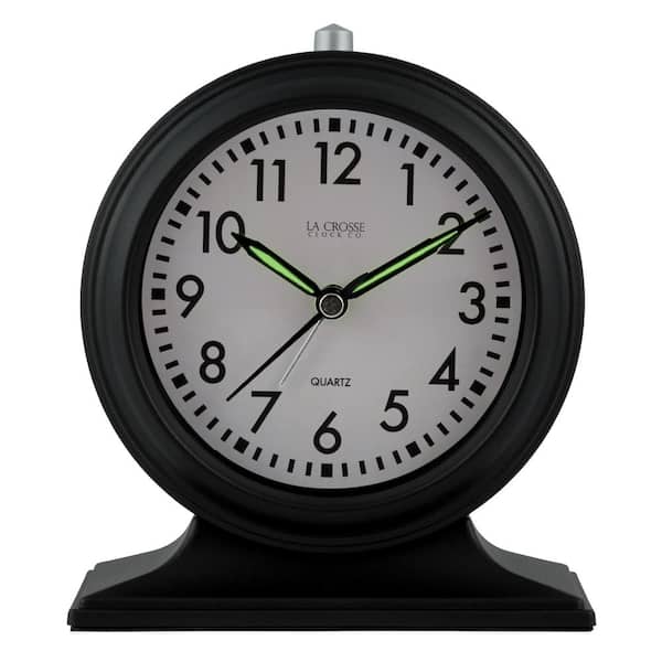 La Crosse Clock Silent Sweep Black Mantel Quartz Alarm Clock 617