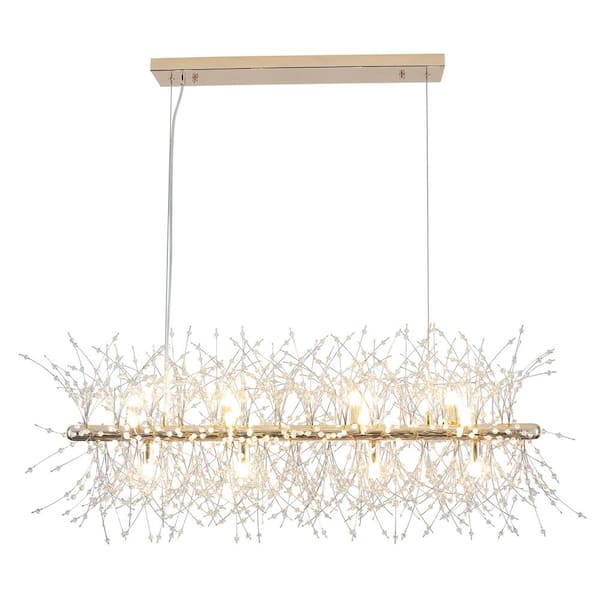 12-Light Gold Hanging Empire Linear Chandelier Lighting Blowball Crystal Island Chandelier for Kitchen Island
