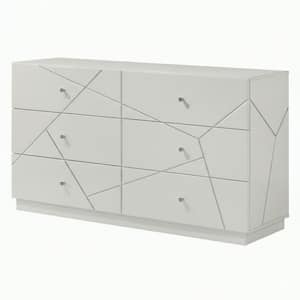 Riley White and Silver High Gloss 6 drawer 62 in. Dresser