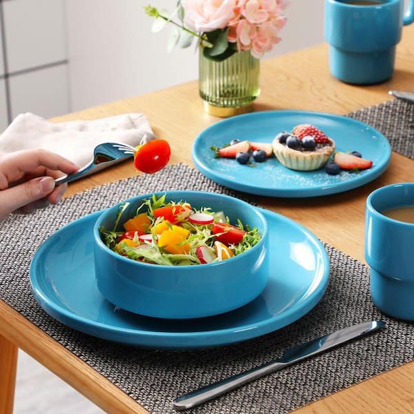 CERULEAN ROSETTE 食器セット LOVECASA 16-Piece Navy Blue Porcelain Dinnerware Set Service for 4