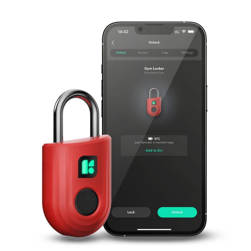 Red Keyless Fingerprint Padlock with Mobile App
