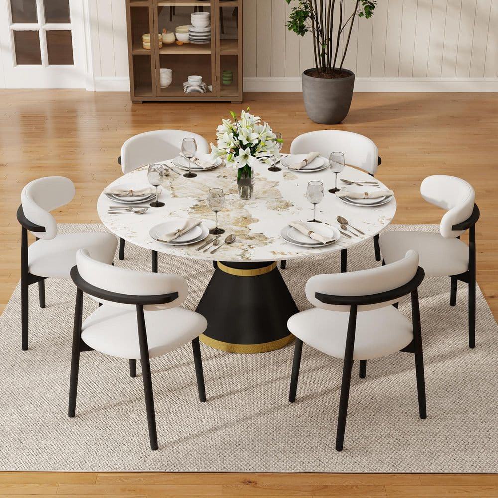【pepe】PRINCESS Table GrillStone Beige Magic Home 59 in. Pandora Circular Rotable Sintered Stone Tabletop